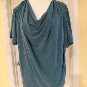GREEN ENVELOPE Los Angeles Teal Drape Top